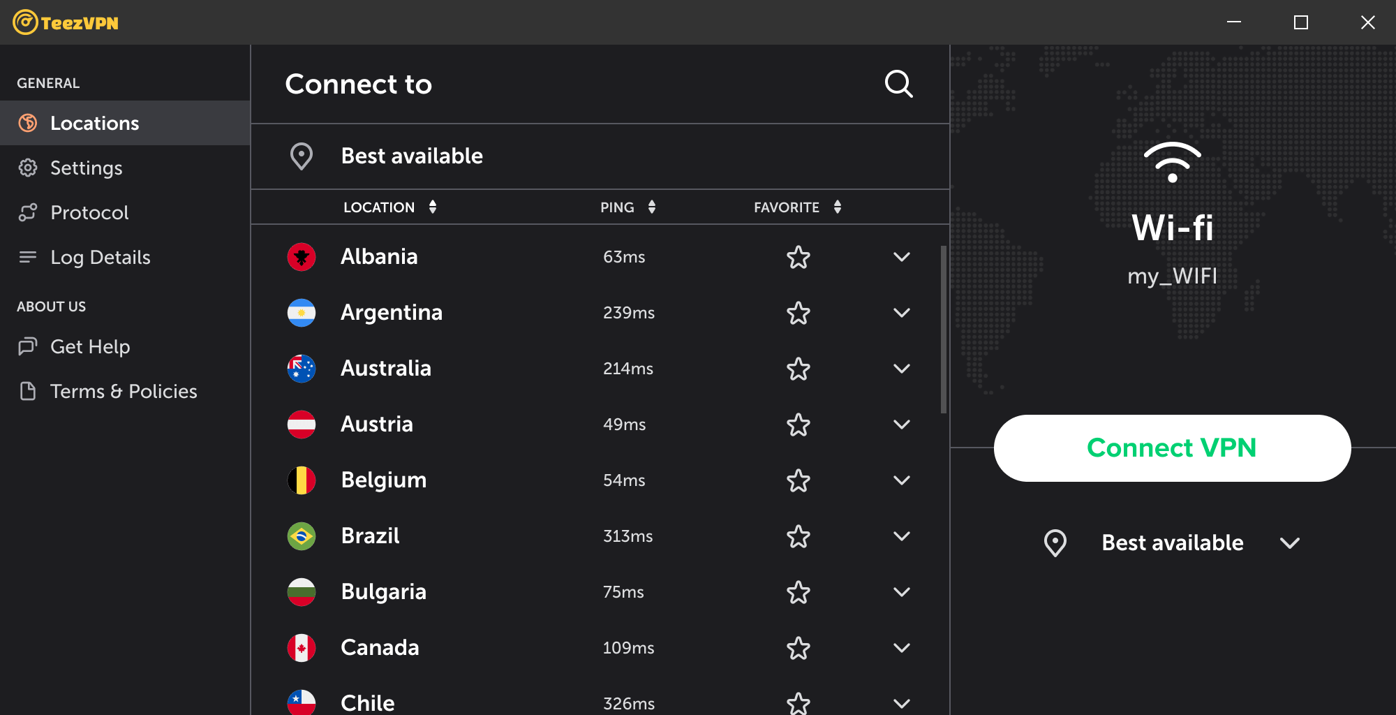 اسکرین‌شات نسخه دسکتاپ تیز وی‌پی‌ان